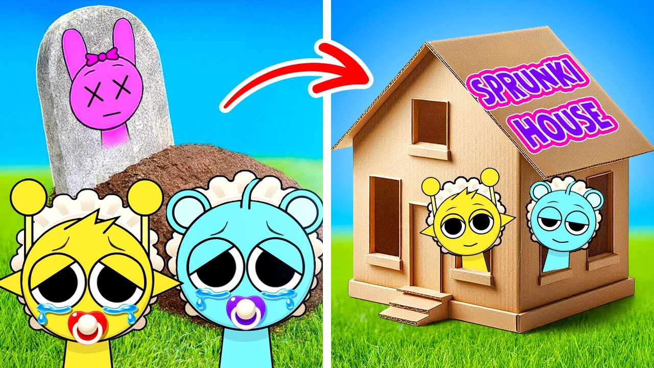 Baby Sprunki Became Orphans 😭 *I Adopted Incredibox Sprunki And Built Cardboard Home And Crafts*