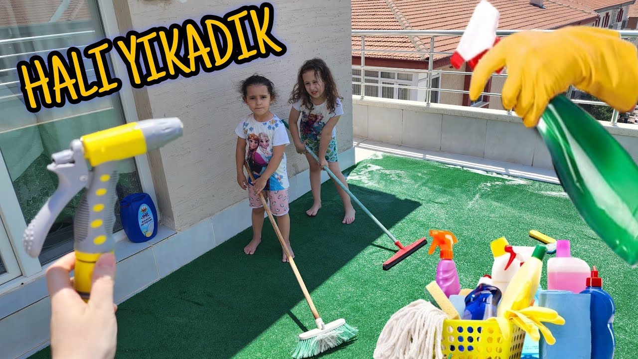 BAHAR VE BANU ALYA İLE ÇİM HALIMIZI YIKADIK !  ماما جابت بيبي - جنى مقداد | طيور الجنة