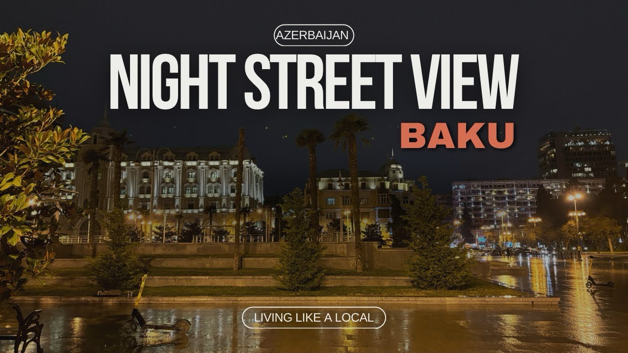 Baku Night Street view on Neftciler Avenue, Azerbaijan