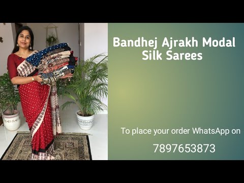 Bandhej Ajrakkh Modal Silk Sarees- Rai Bandhej Ajrakh Sarees