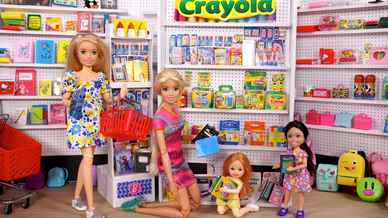 Barbie & Ken Doll Family Miniature School Supplies Shopping