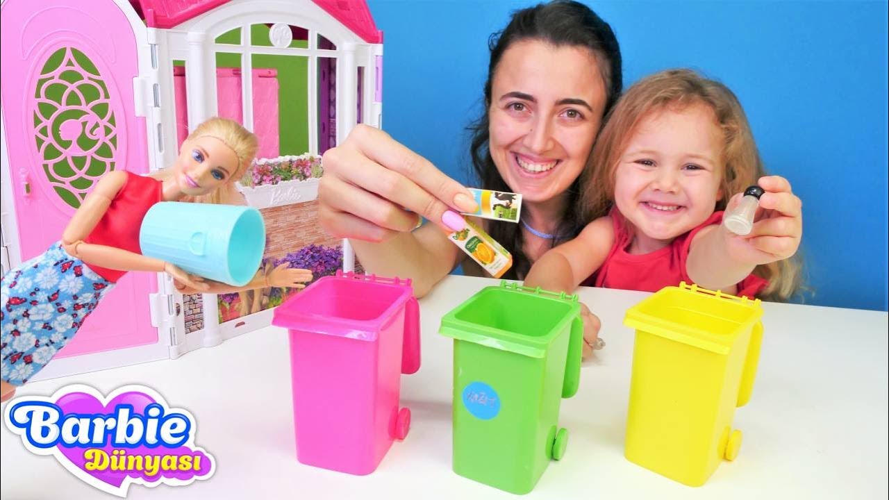 Barbie oyunları. Barbie çöpleri aıyrmaya öğreniyor. Sevcan ve Derin ile kız videoları