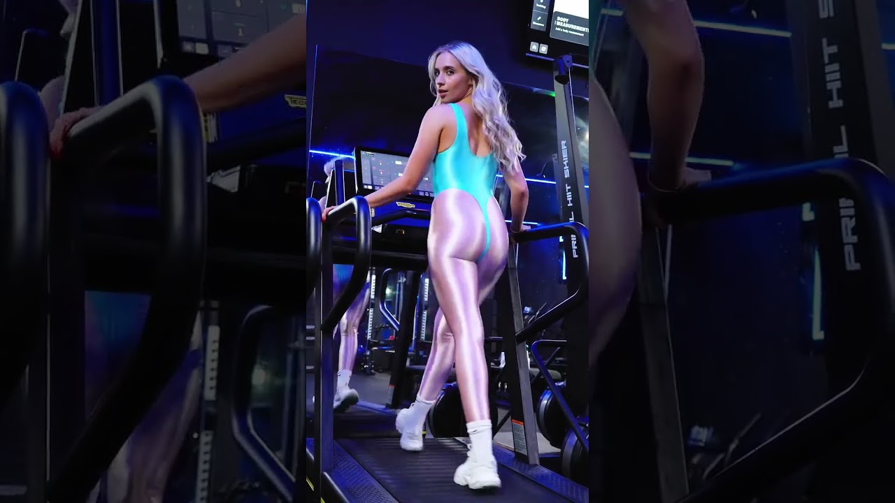 Beautiful Model Gracie Marie in Shiny Blue leotard and Shiny pink tights.Part 3.