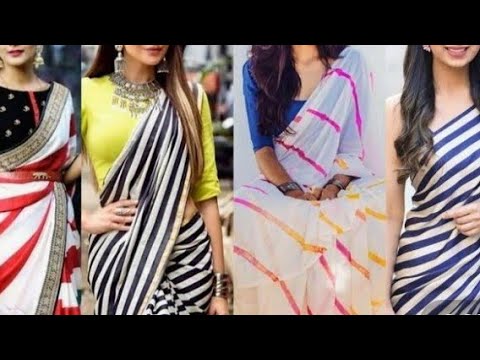 Beautiful Strip Printed Saree || Latest Multi Colour Strip Saree #2022