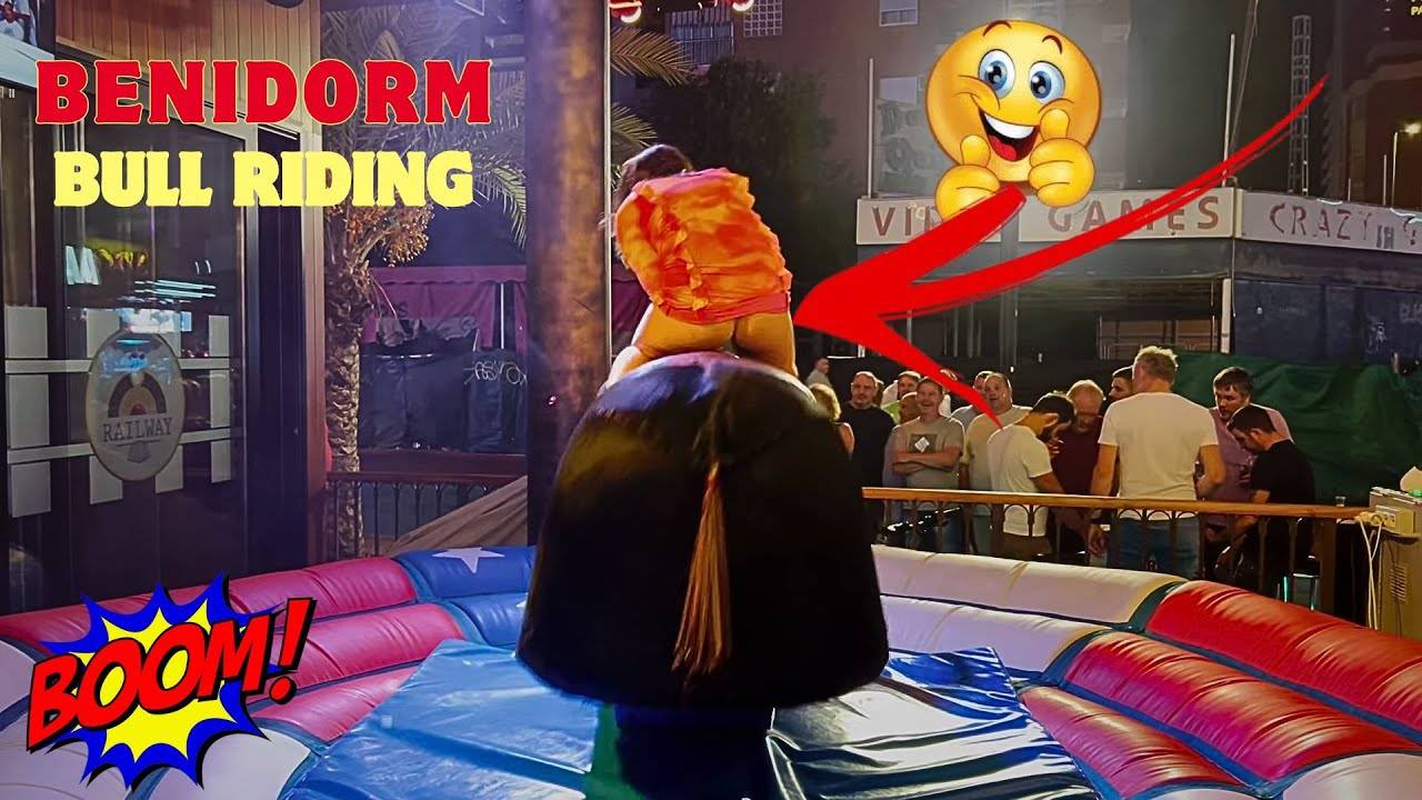 Benidorm Bull Riding Hot Mechanical Bull Riding 4K Video || #benidorm #spain