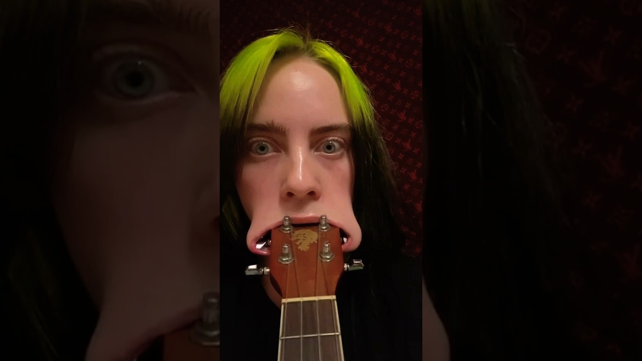 Billie Eilish fits entire ukulele head in her mouth … TWICE 😂 #shorts #billieeilish