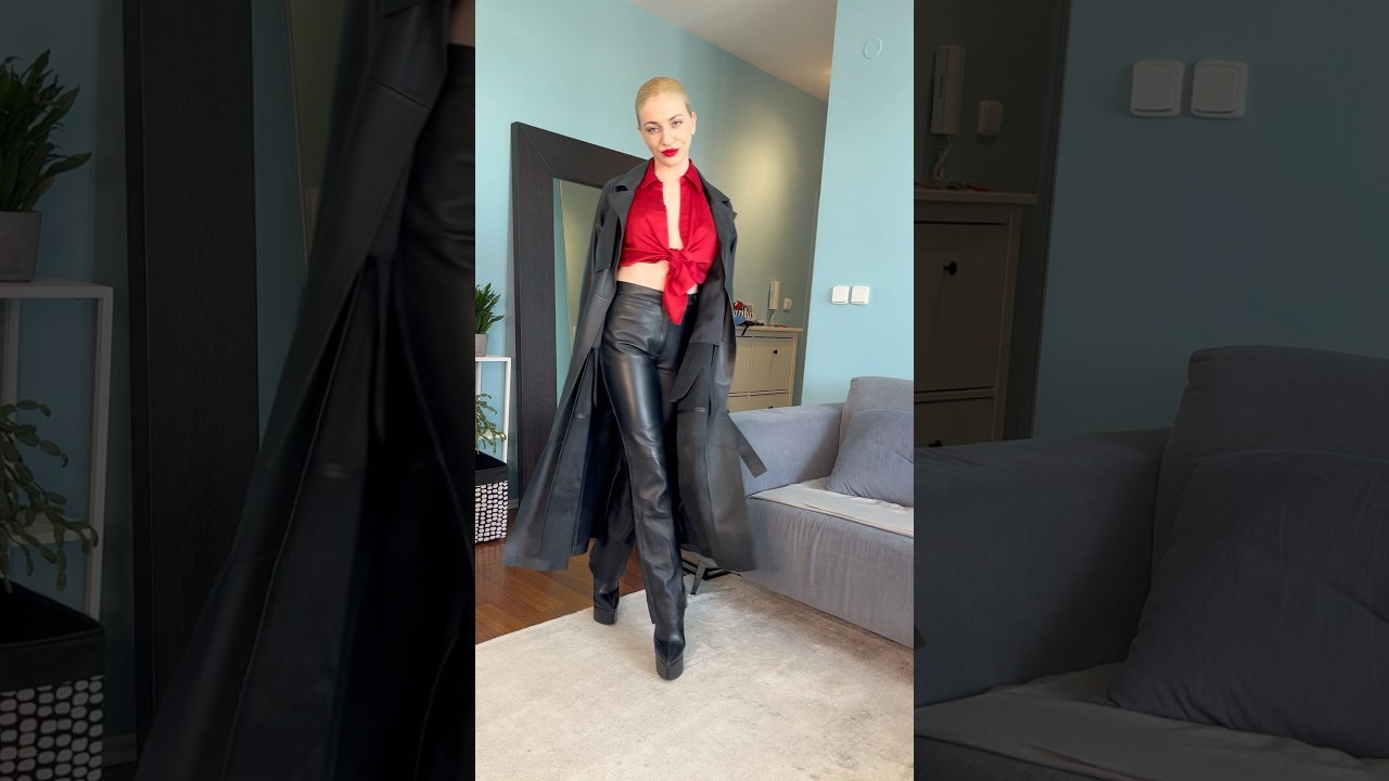 Black and red🖤❤️😌 #leathercoat #leatherpants