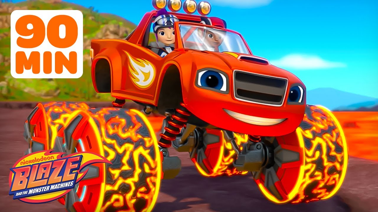 Blaze's Hot Lava POWER TIRE Race & More Races! 🔥 | 90 Minutes | Blaze and the Monster Machines