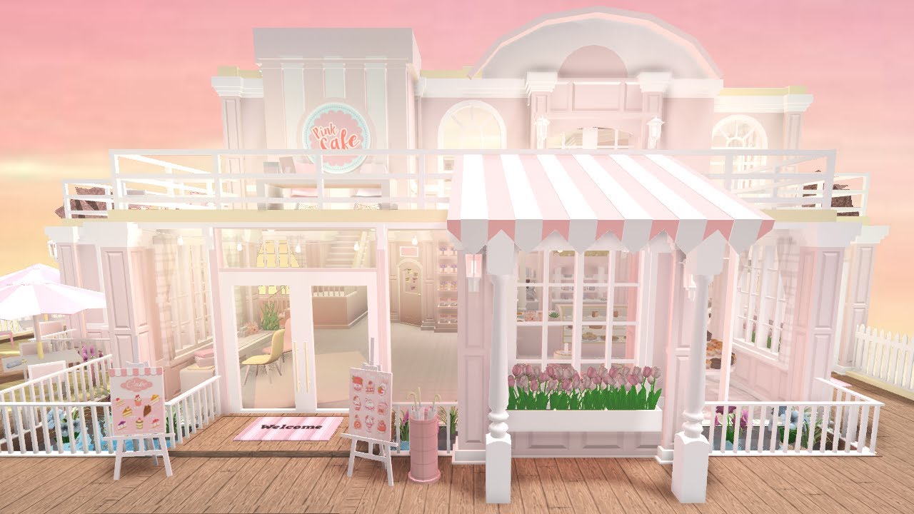 Bloxburg : Pink Cafe Tour & Speedbuild (Part 1/2)