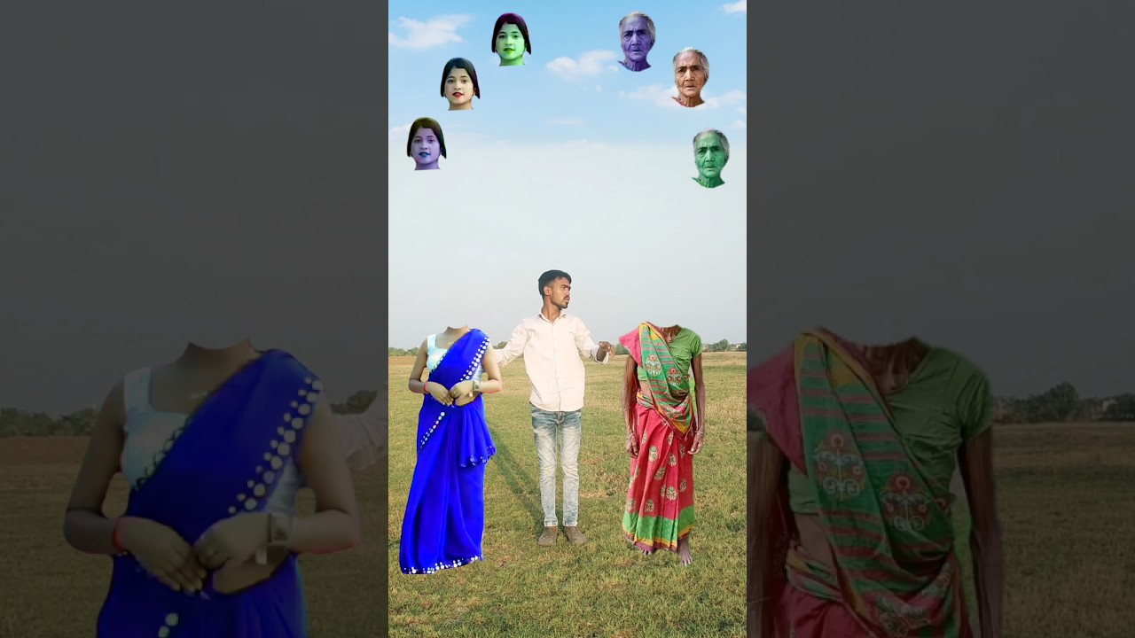 blue saree bhabhi and Boudhi with me correct head matching 😃 #bhojpuri #song #shortvideo