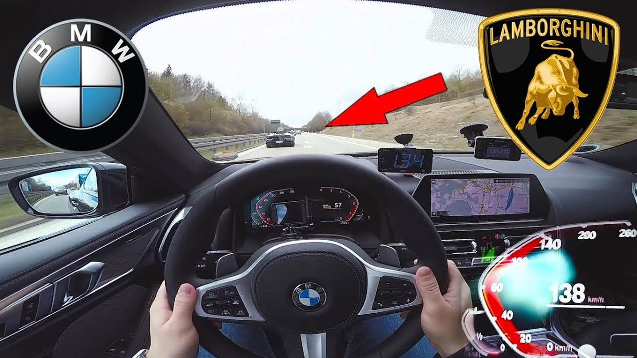 BMW 840d chasing Lamborghini Huracan Performante Spyder on German Autobahn ✔