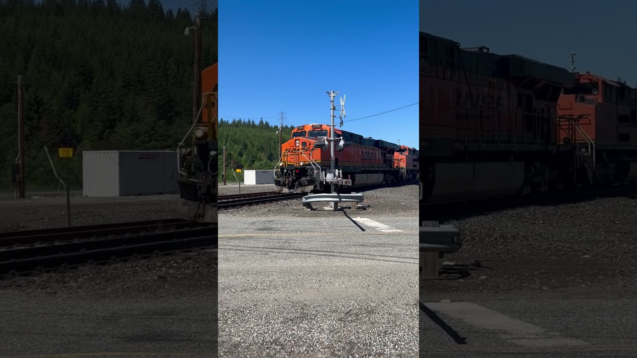 BNSF ES44DC 7725, BNSF SD70ACE 8544, BNSF Dash  9-44CW, and BNSF ES44C4 8075 leading grain train