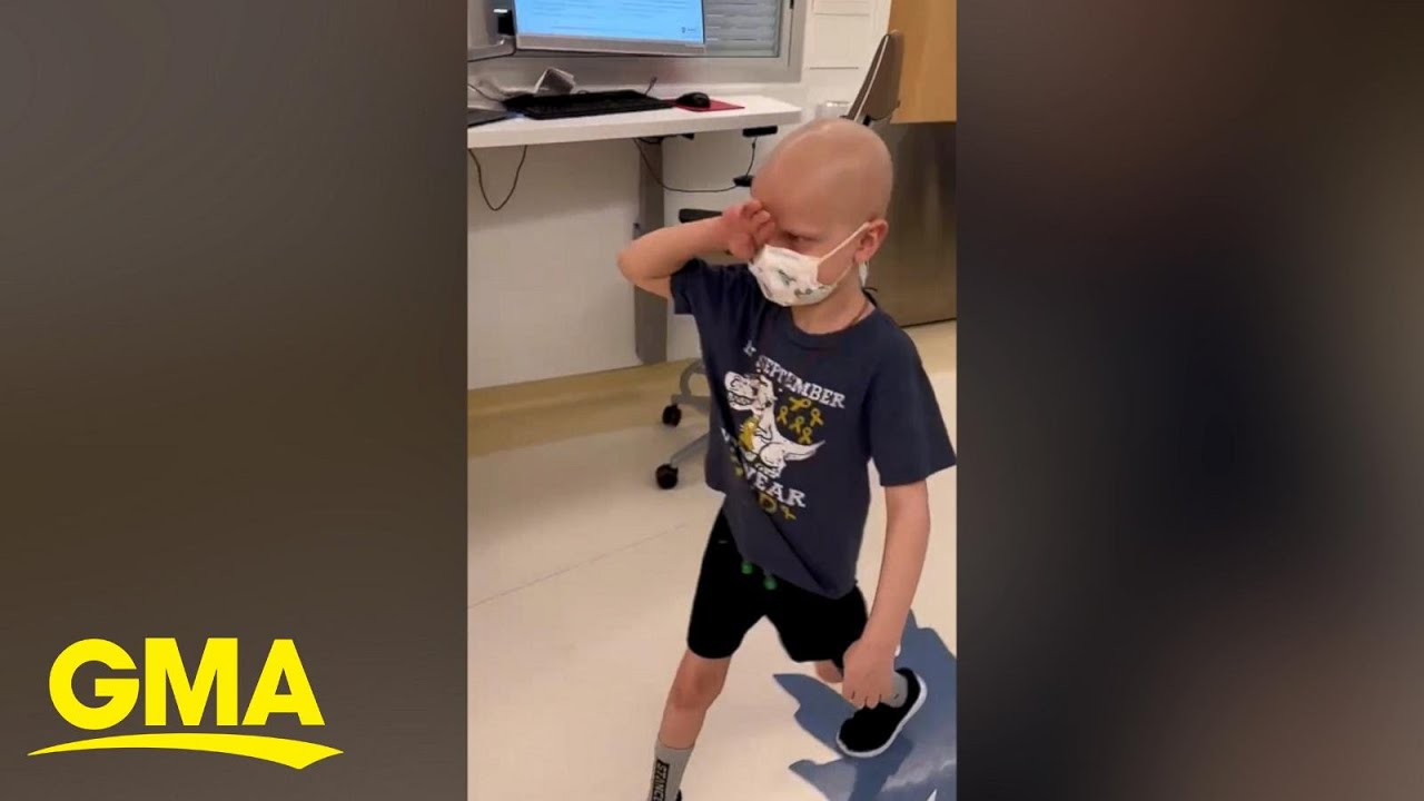 Boy diagnosed with leukemia gets emotional as he leaves hospital cancer-free