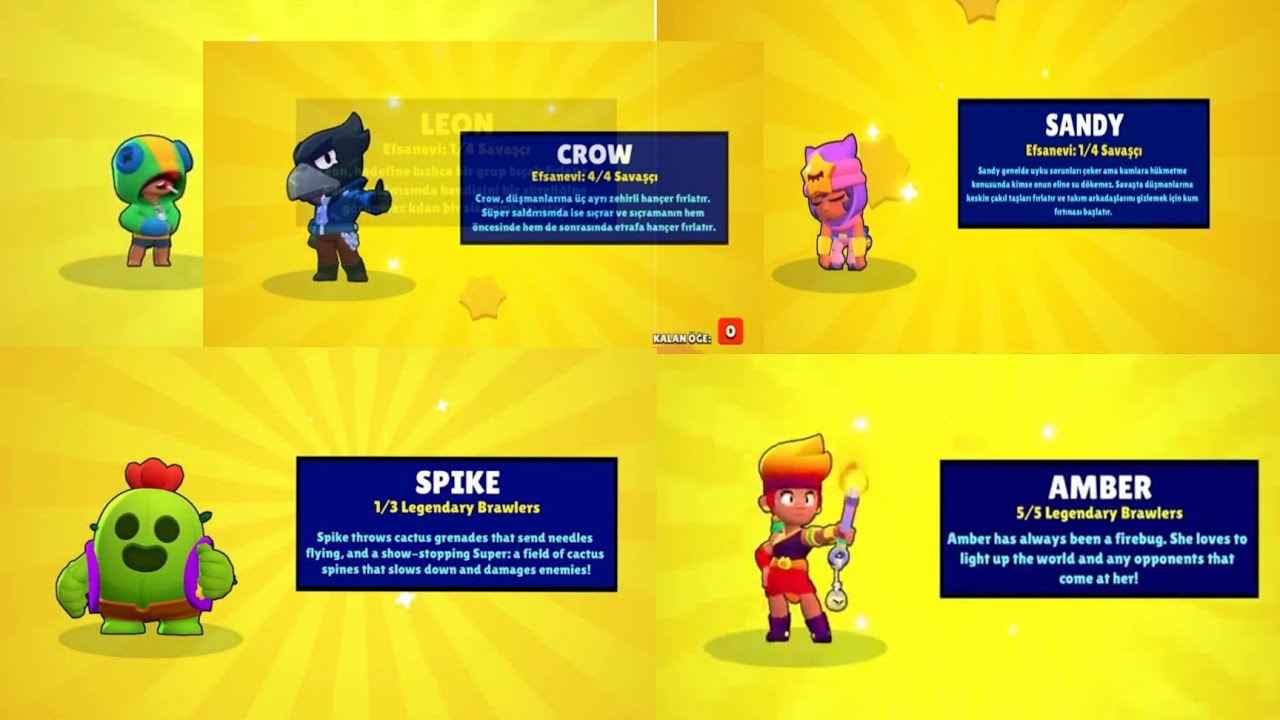 Brawl Stars Tüm Efsanevi Karakterlerin Çıkma Anı 2021 LEON- CROW-AMBER-SPİKE-SANDY