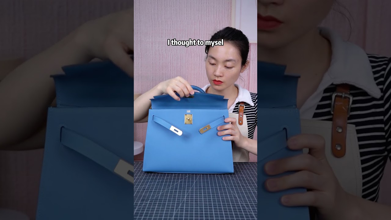 Bright blue handmade leather bag, can customize any color. how do you like? 🥰