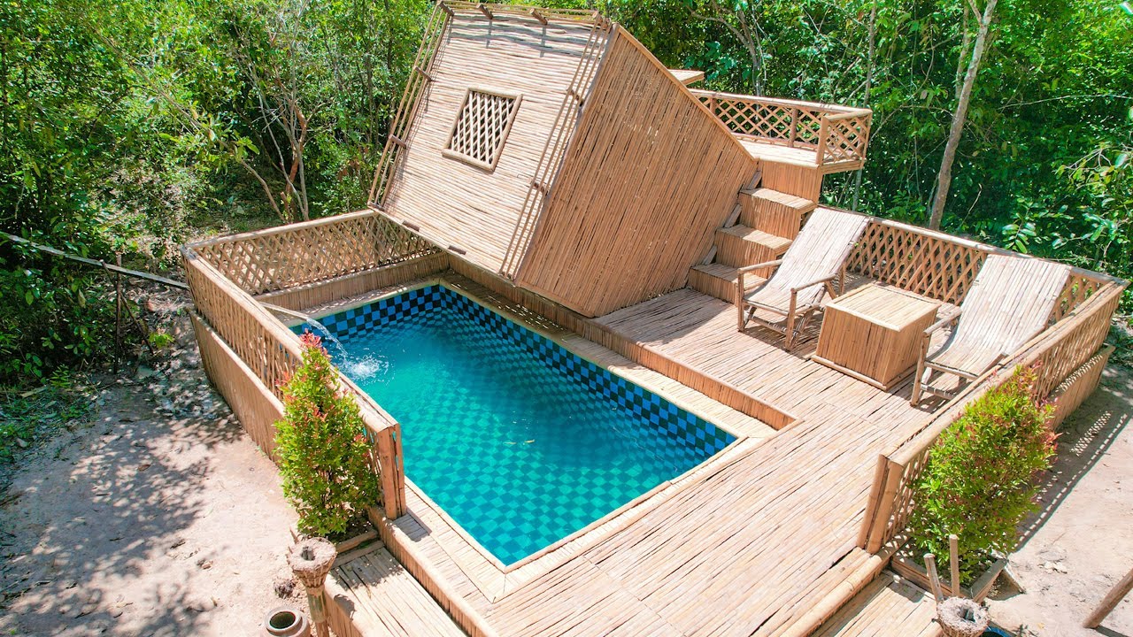 Build Bamboo Temple Craft Story-House And Craft-Swimming Pools Full Video