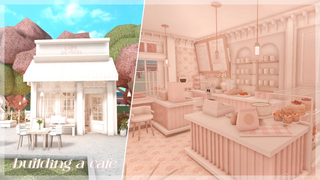 building a pretty pink cafe in bloxburg (roblox)