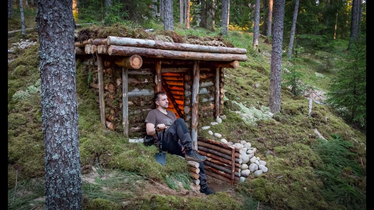 Building My BEST DUGOUT EVER - ALONE into Wild Forest - Bushcraft Moss PILLOW - Badger Came - 4K