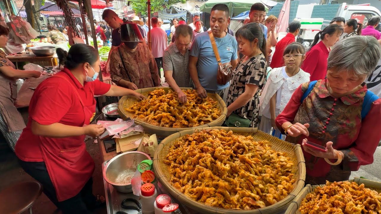 Bustling Market in Chengdu, China: Diverse Local Foods, Bold Flavors, Hard Work, Vibrant Street Life