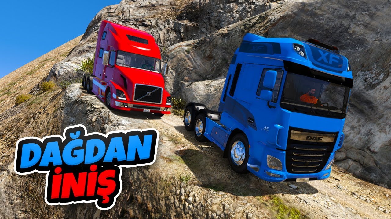 Büyük Güçlü Tırlar Dağdan İniş Parkurunda - GTA 5