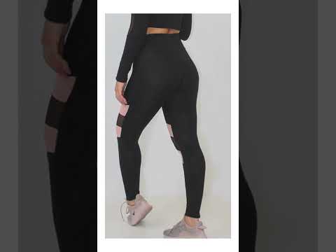 Calça Legging Fitness Preto Rosê Detalhe Transparente