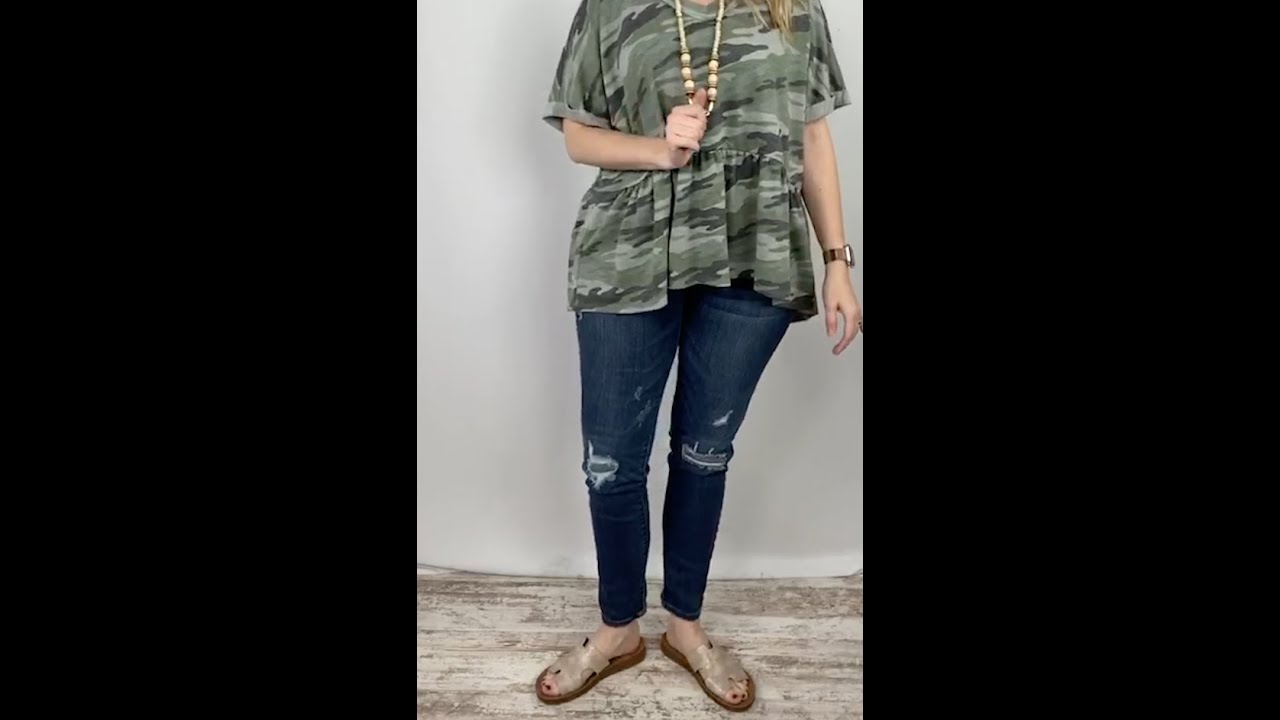 Camo Ruffle Top Try On Jean Marie's