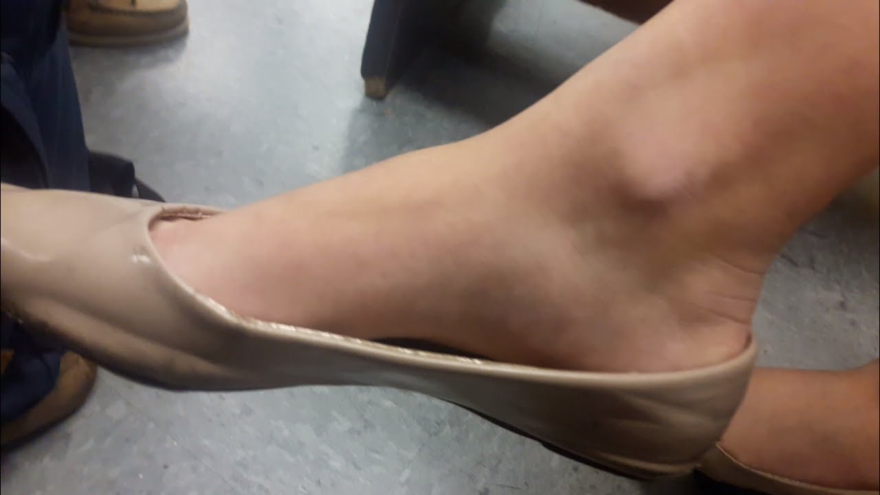 Candid English Teacher Shoeplay in Tan Flats (Close-up + Faceshot)
