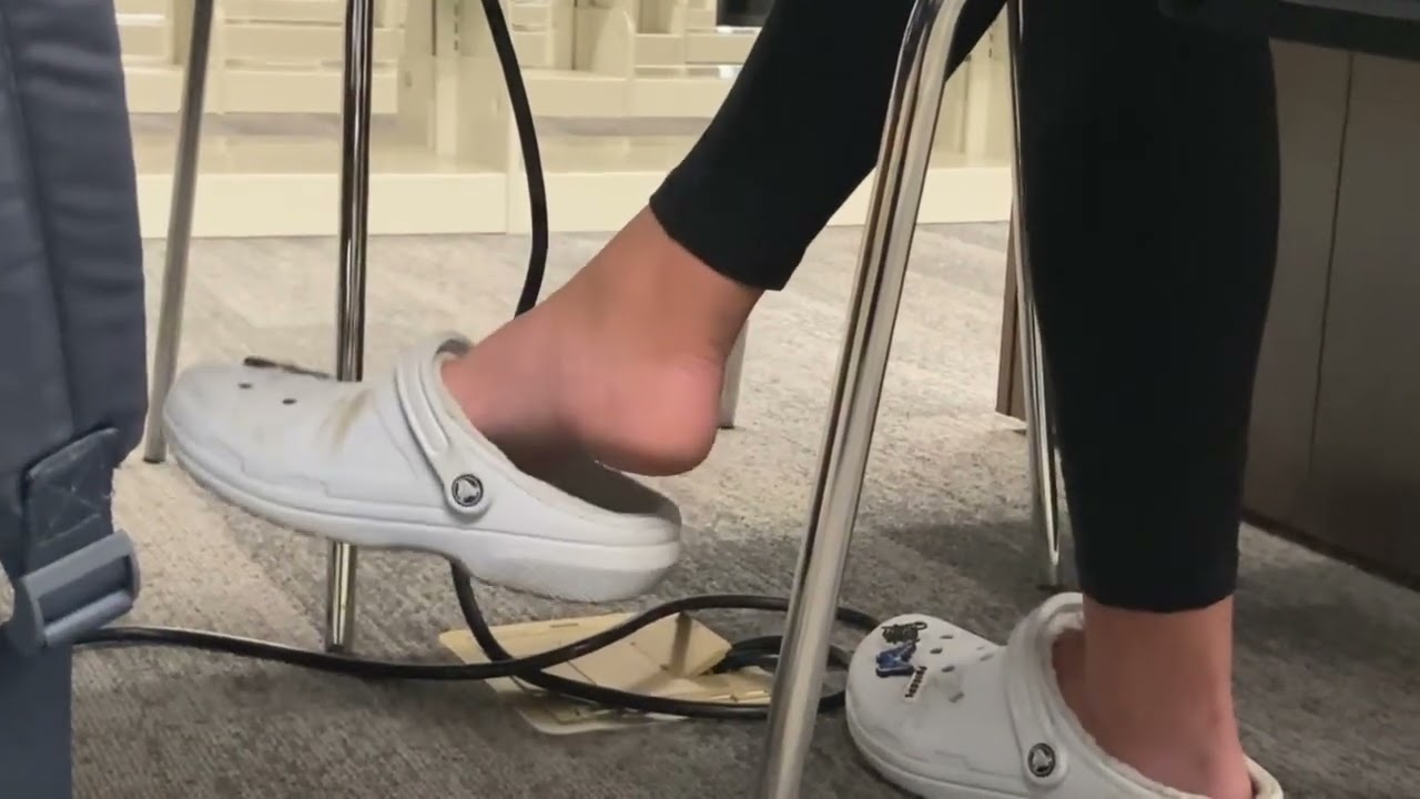 Candid teen crocs dangling