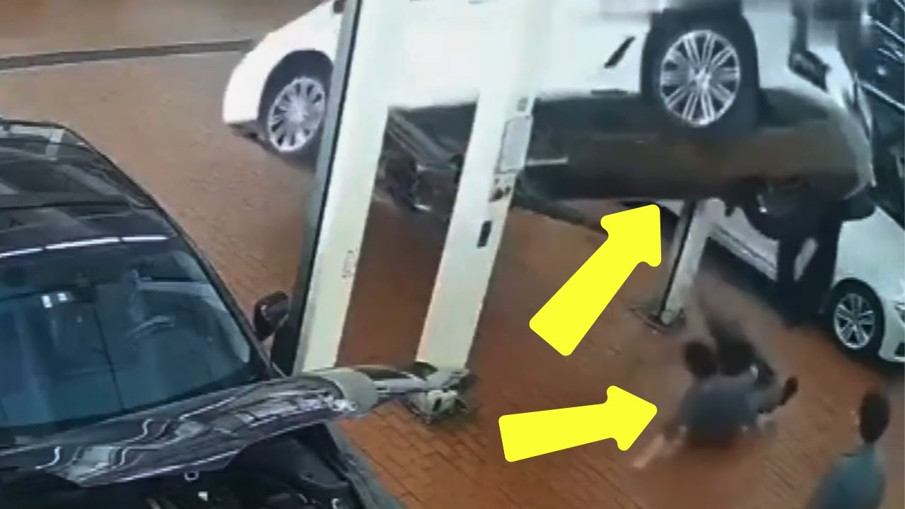 CAR FALLS ON AN AUTO MECHANIC FROM A LIFT RAMP | WORKPLACE ACCIDENT