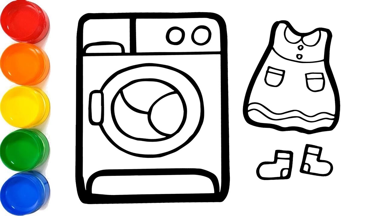 Cara Menggambar dan Mewarnai Mesin Cuci untuk anak-anak | Glitter Washing Machine drawing