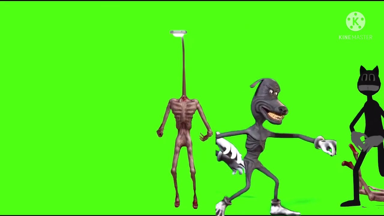 Cartoon cat and dog vs siren head and light head green screen