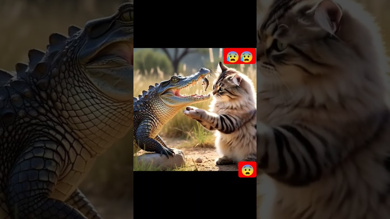 Cat and crocodile fight over food   #shorts #cats #crocodile #jav #javsub