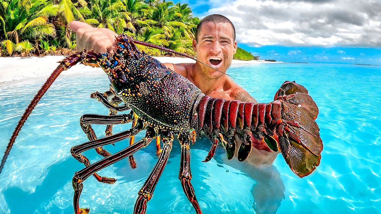 Catching Giant Lobsters For Food On Tropical Island