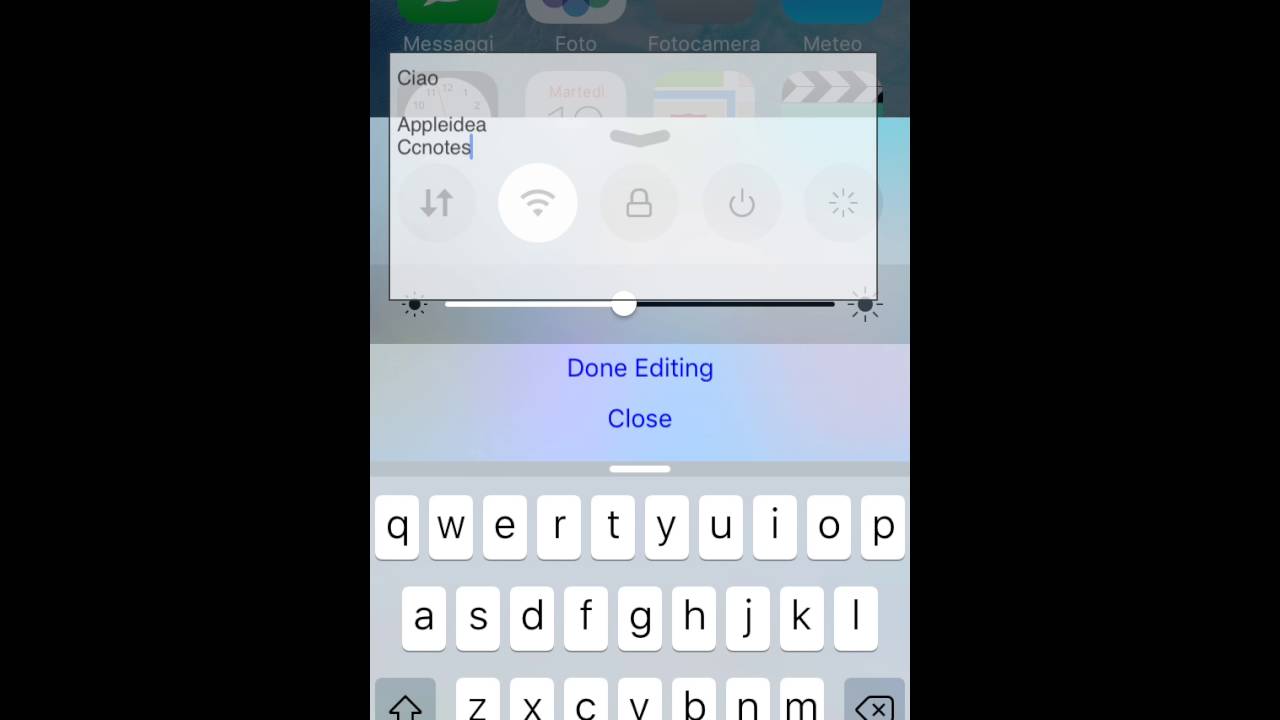 CCNotes tweak scrivi una nuova nota dal Centro di Controllo