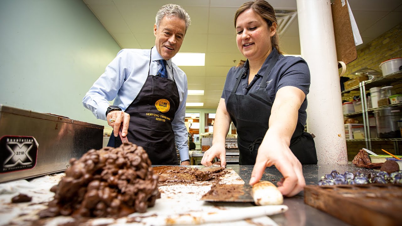 Chancellor Mone Tries: Making chocolates with UWM alumna