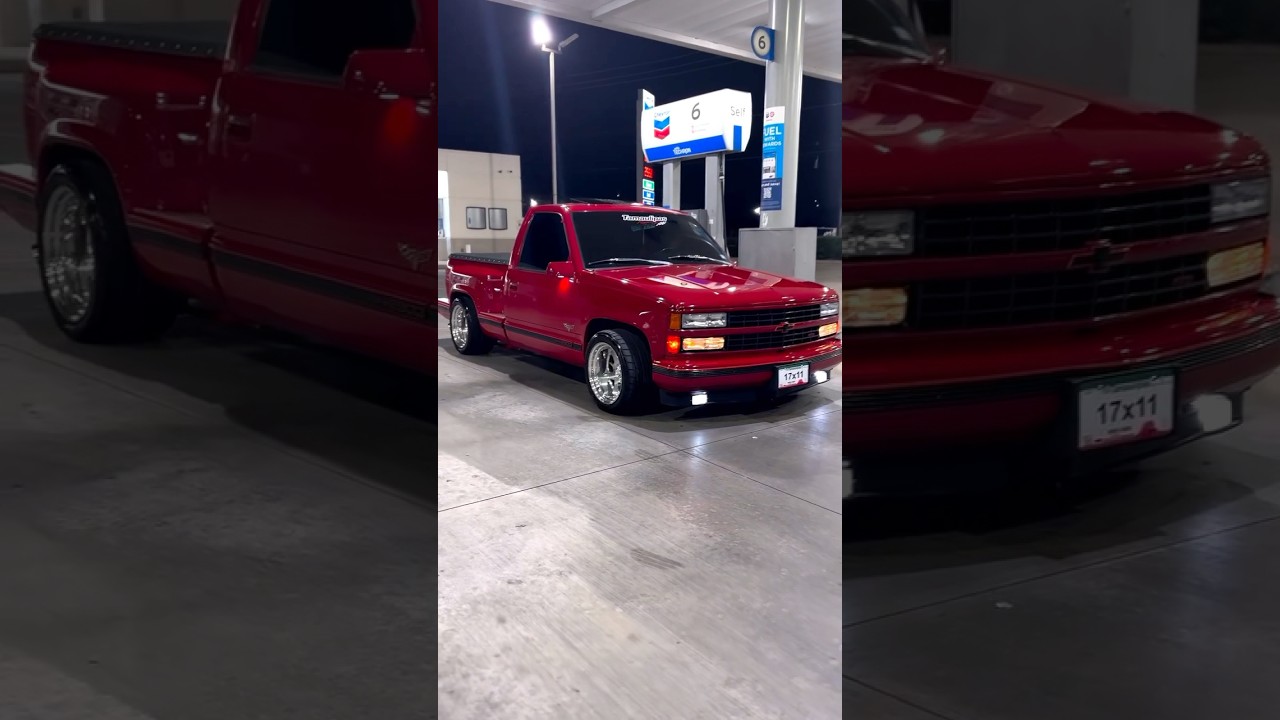 Chevy Stepside Roja & Bajita Con Rines Billets 17x11 #chevy #silverado #obschevy #obs #billet #truck