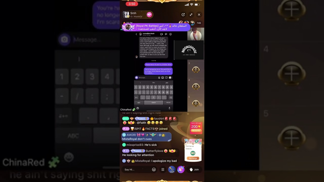 ChinaRed shows Trina B Dm Messages from yesterday an him being Fake