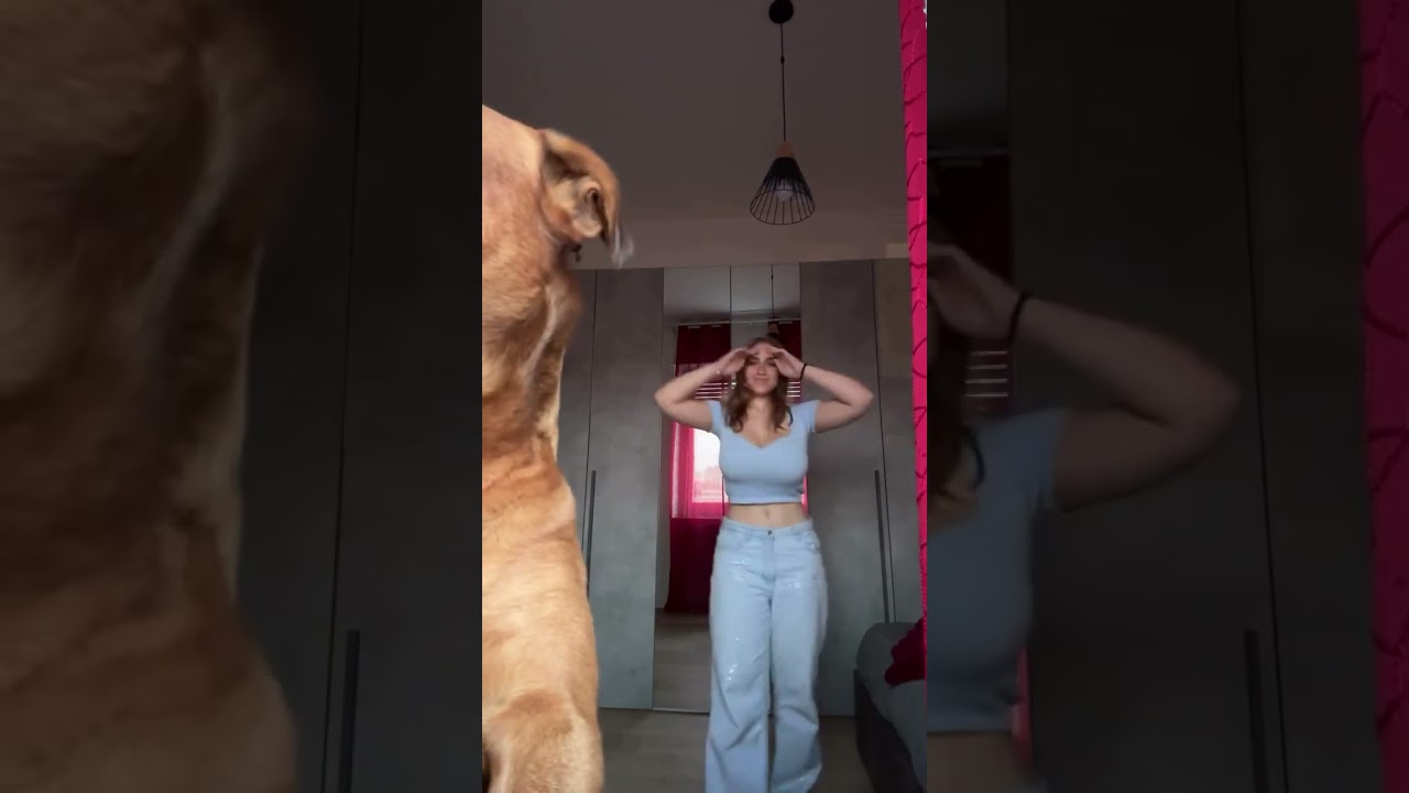 Chiri Francesca with dog. Big cups size tits huge breast natural boobs busty girl giant melons