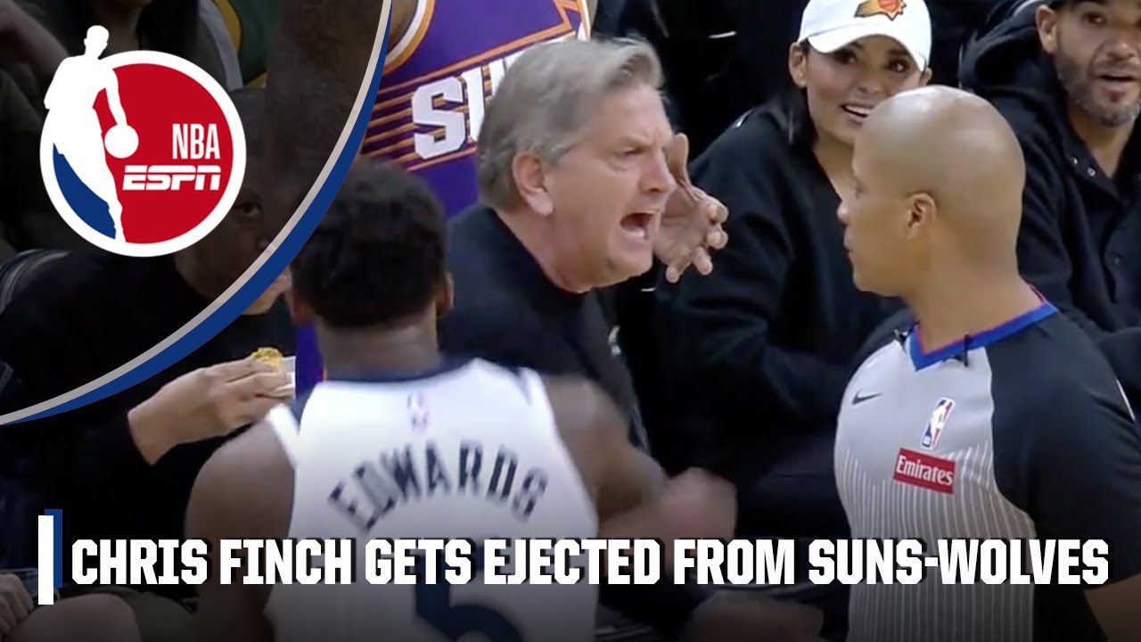 Chris Finch EJECTED as Anthony Edwards holds him back 😳 | NBA on ESPN