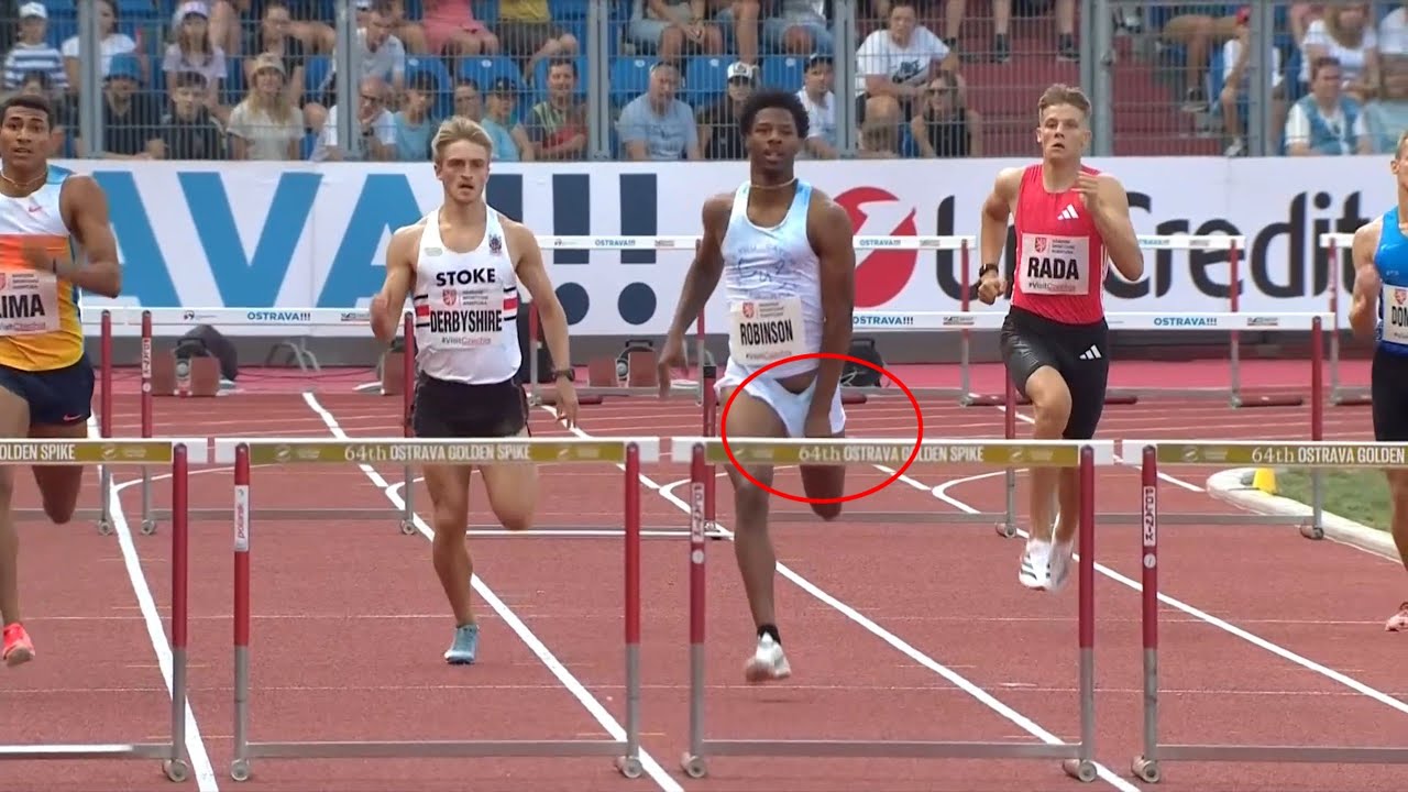 Chris Robinson Track Incident | Hurdler Wardrobe Malfunction Shocks Crowd