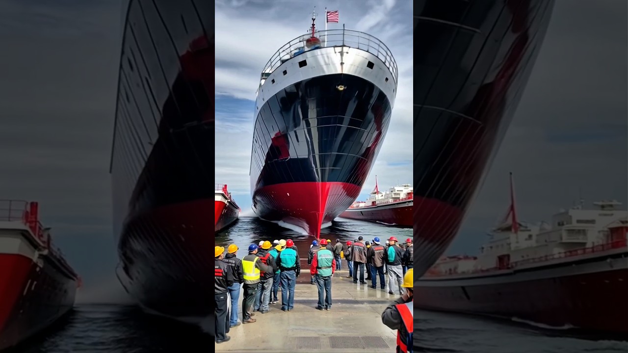 Close Call! Giant Ship Launch Almost Ends in Disaster! 😱🚢