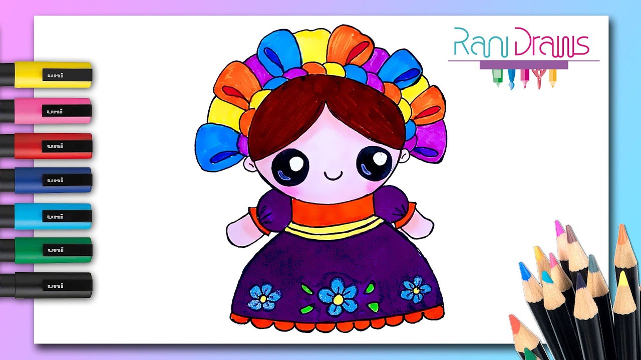 Cómo dibujar a LELE una muñeca MEXICANA  - ideas de dibujos Paso a paso