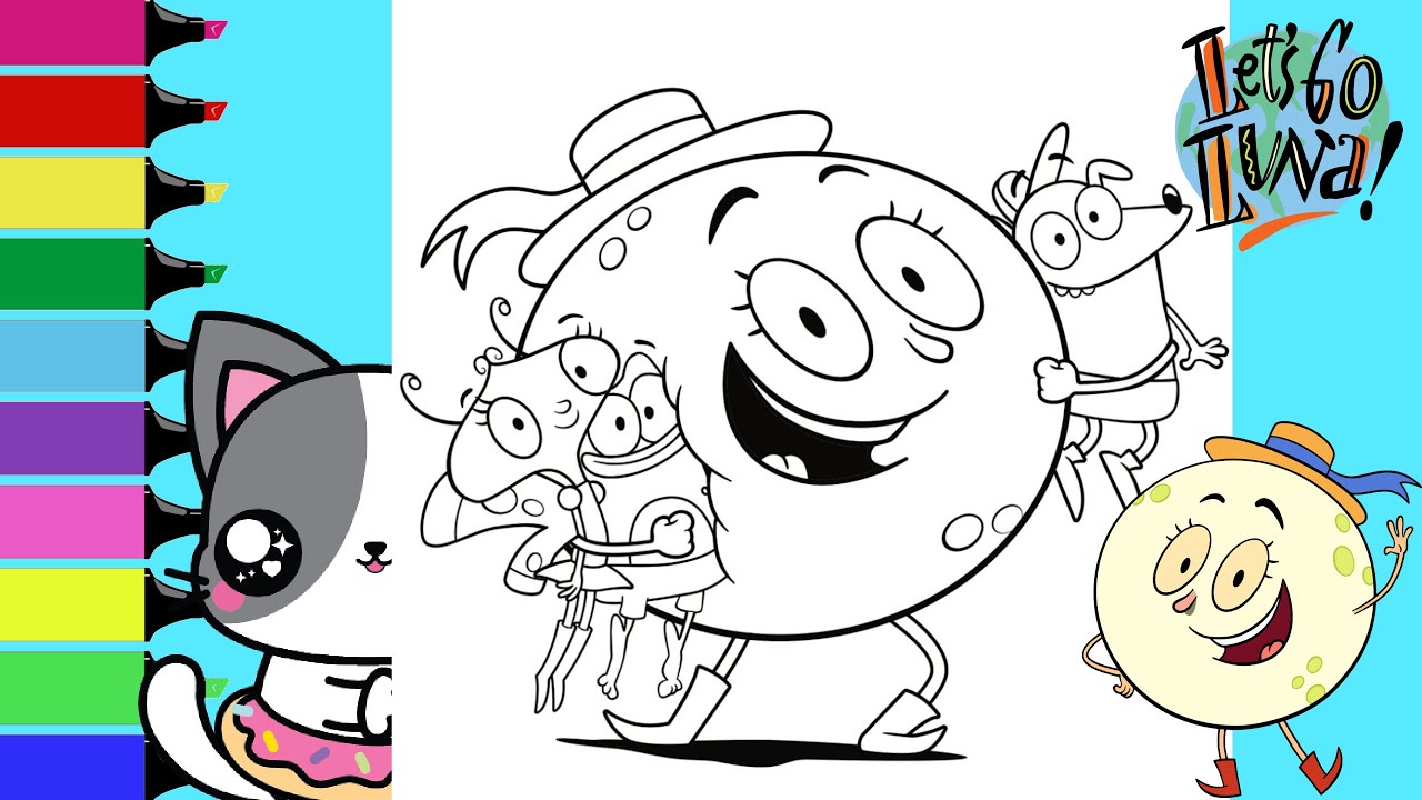Coloring Let's Go Luna with Friends Leo Carmen Andy Coloring Book Page | Sprinkled Donuts JR