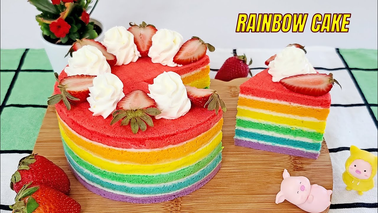 Colourful Rainbow Cake Simple Recipe [Subtitles] HNC Kitchen