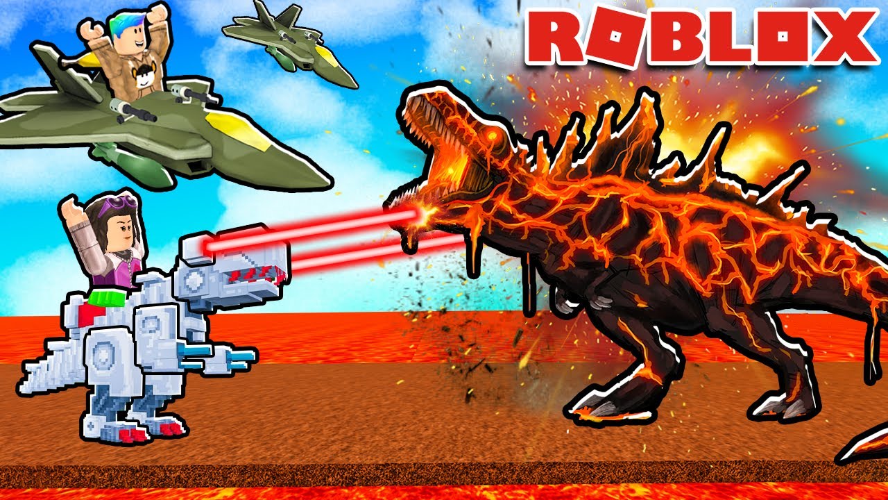 COMBO DINO ROBOT DAN PESAWAT JET LAWAN T-REX LAVA APAKAH MENANG???... ROBLOX DINO TOWER