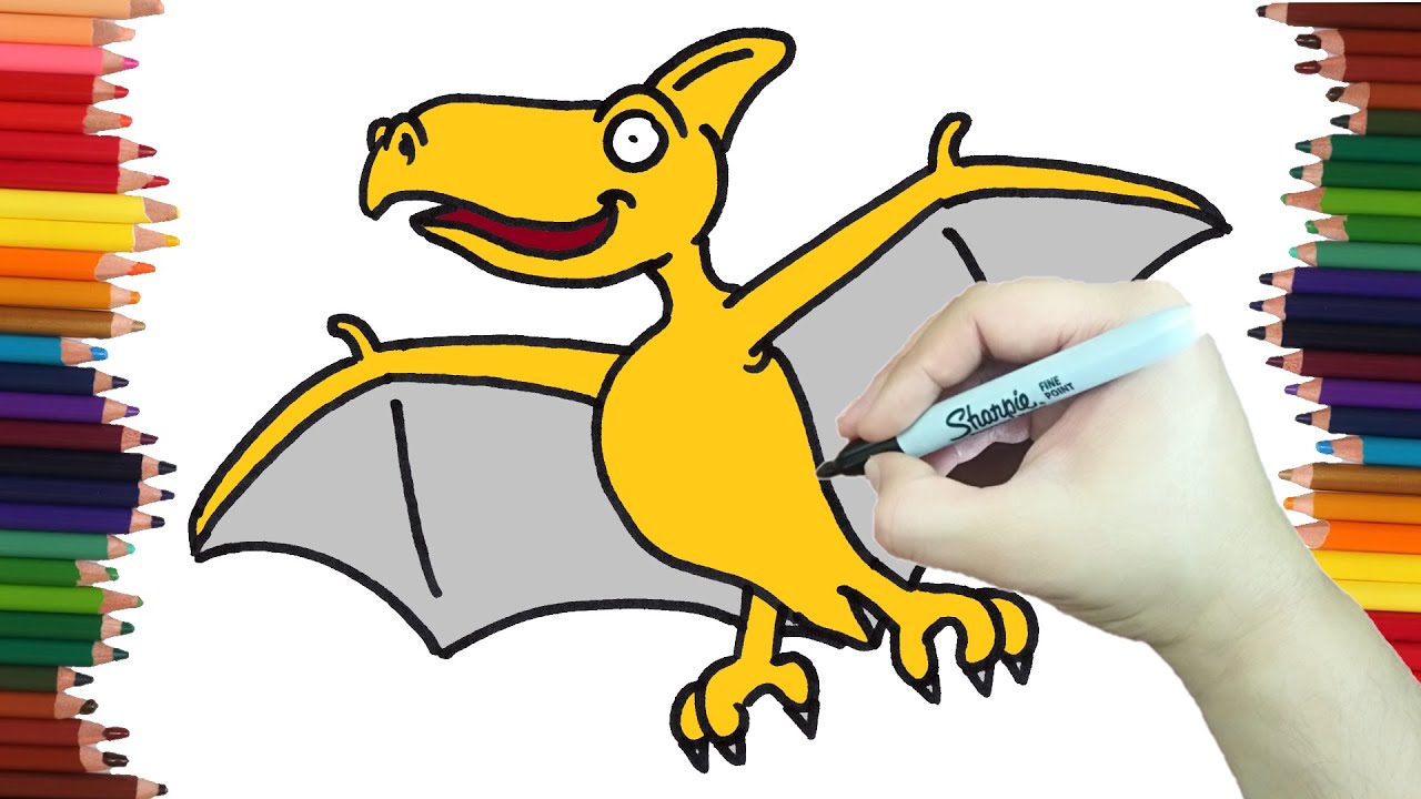 Como dibujar UN DINOSAURIO VOLADOR paso a paso y MUY FACIL -  Dibujos para Colorear