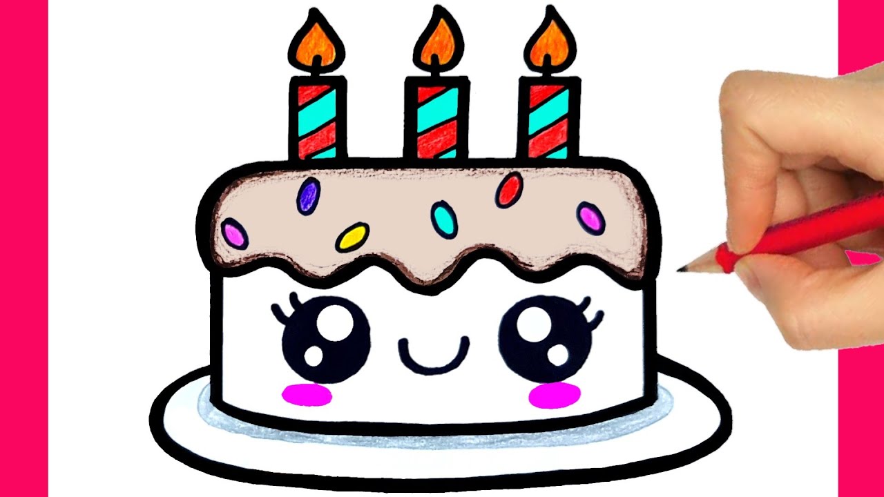 COMO DIBUJAR UN PASTEL DE CUMPLEAÑOS KAWAII