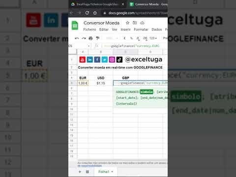 Como usar a função GOOGLEFINANCE para converter moeda no Google Sheets #excel #shorts @exceltuga