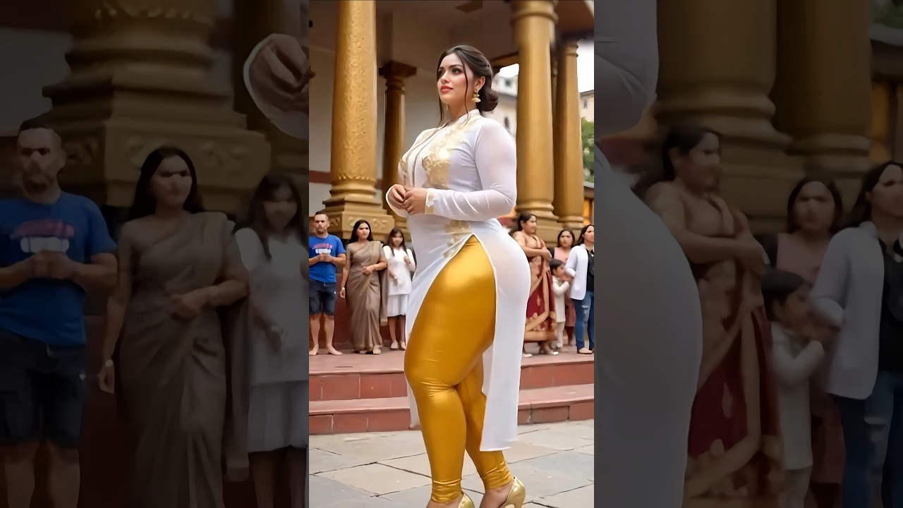 Confident Beauty in Stunning Golden Leggings | Royal Look in Modern Ethnic Style#StrongWomen #Golden