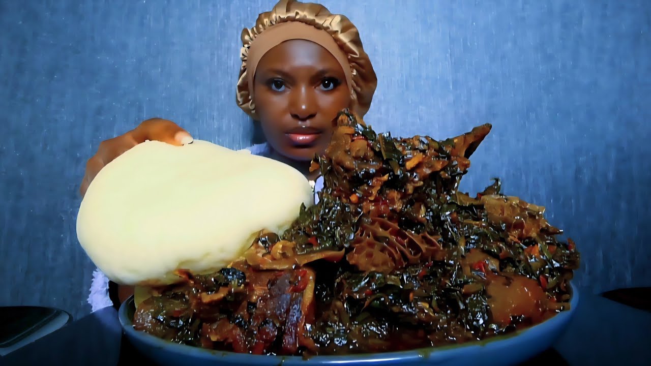 Cook and Eat With Me edikang ikong soup ( vegetables soup with fufu) Asmr mukbang